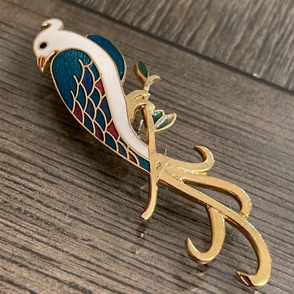 Vintage Enamel Cloisonné Peacock Bird Pin - Brooch - Picture 4 of 16